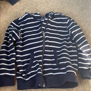 Navy and white striped hooded sweatshirt